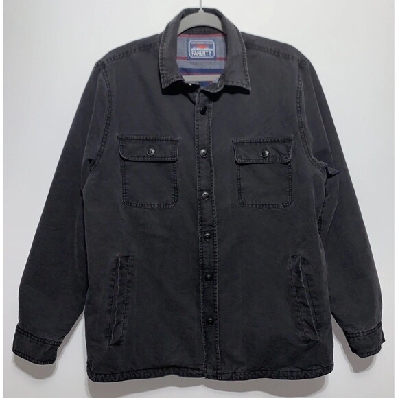 Faherty Jacket Mens XLarge Washed Black Canvas CPO Blanket Lined Shacket Jacket - Picture 1 of 13